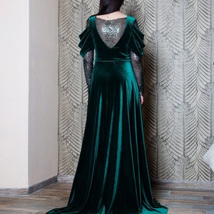 Smaragdgroene fluwelen trouwjurk, gotische maxi-bruidsjurk, renaissance-geïnspireerde kleding