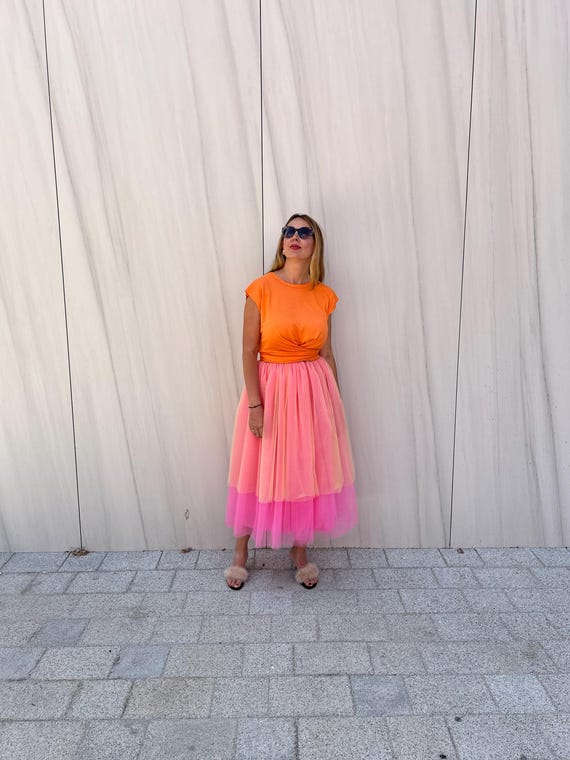 Saia Tule Saia Para Vender Saia Midi De Tule Ombré, Tutu Longo