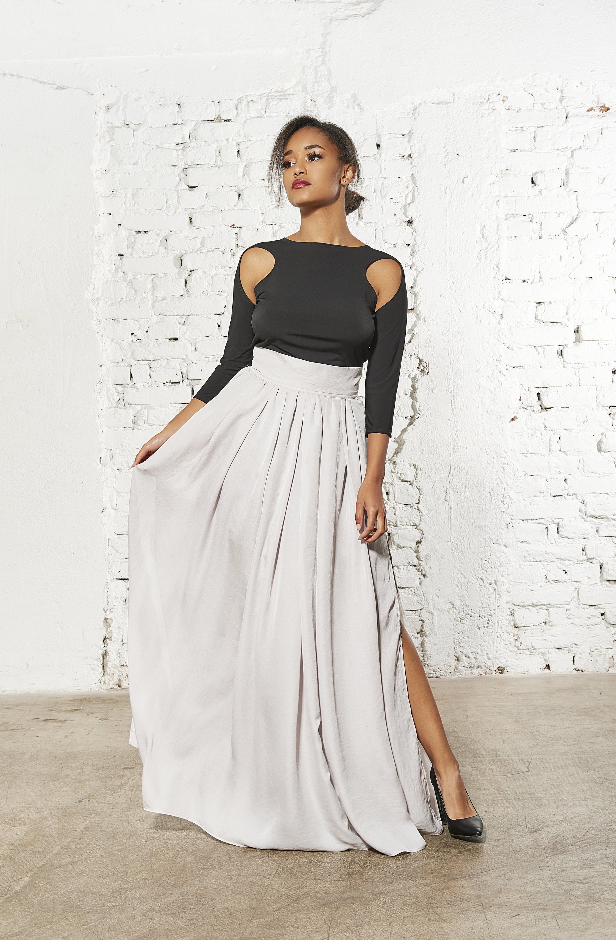 maxi dress skirt Charli Satin in Black By DISSH Product Details Chiffon Maxi Skirt Set-Ivory M