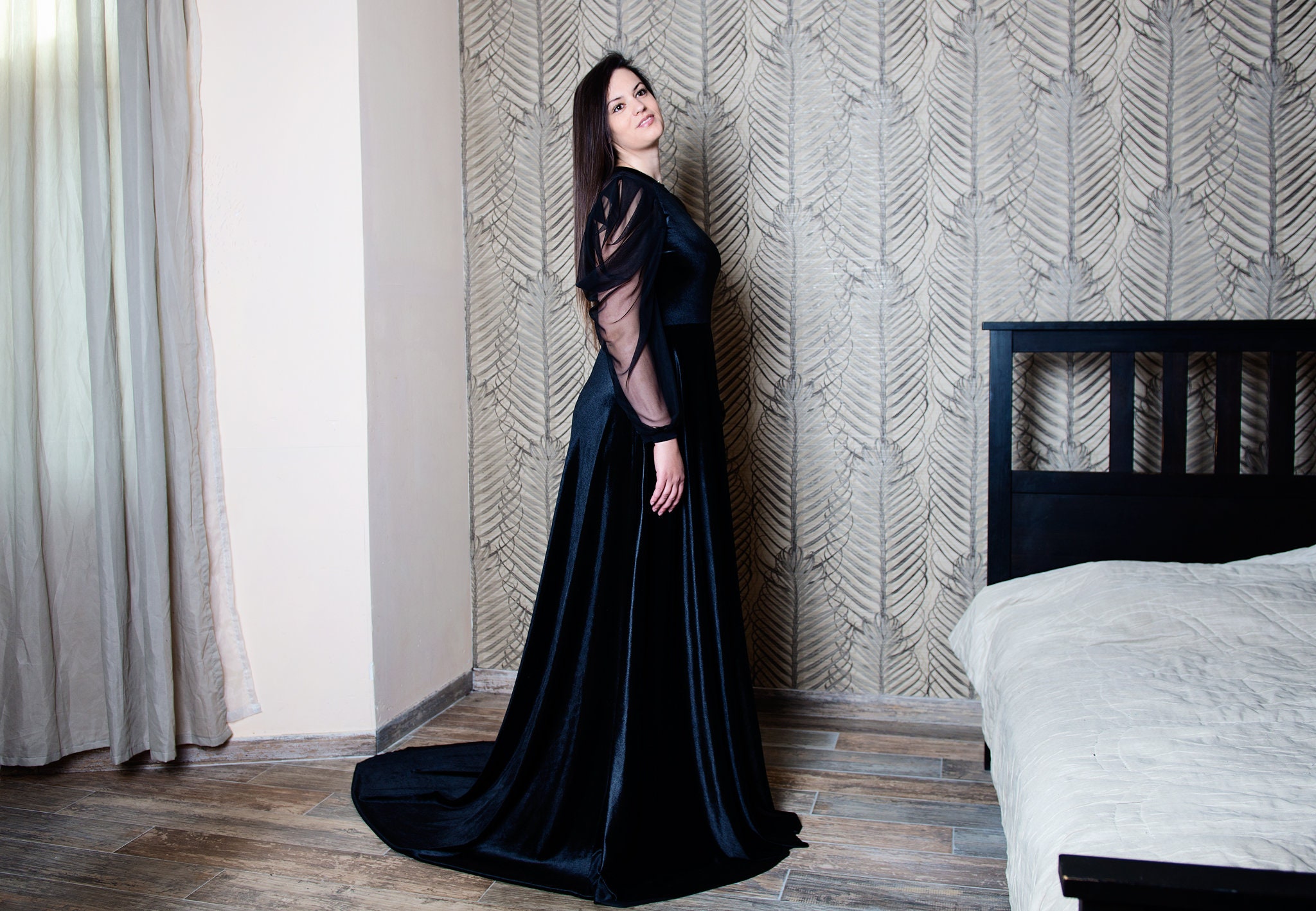 Black Velvet Goth Regency Gown, Empire Waist Formal Wedding Dress - Etsy