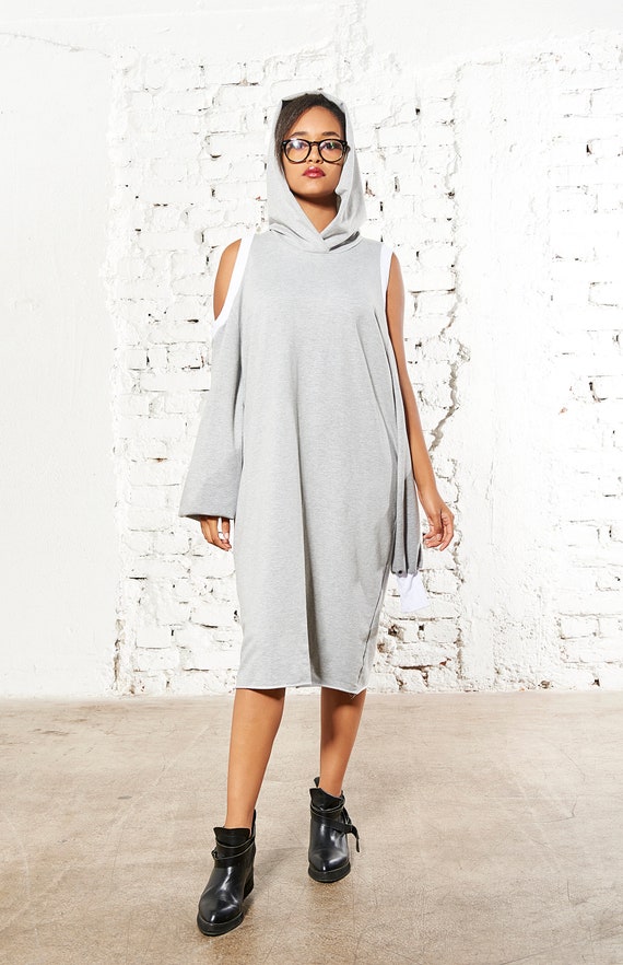 Maxi Dress Hoodie Dresses Uk Fleece Hooded Tunic Dress: Oversized Gray Cotton Blend Casual Dress Maxi Dress Hoodie Dresses Uk Fleece Hooded Tunic Dress: Oversized Gray Cotton Blend Casual Dress