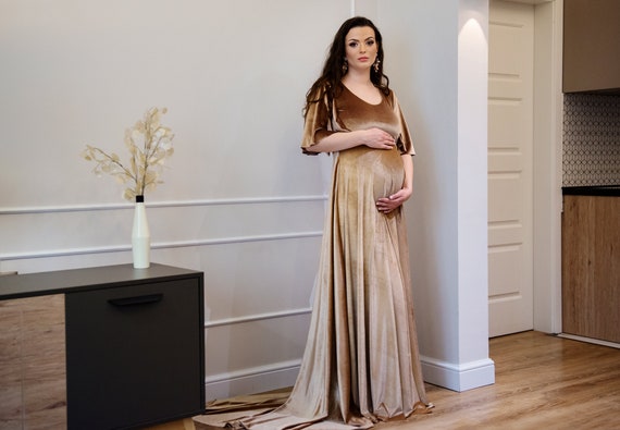 Gold Velvet Maternity Gown, Baby Shower Dress, Elegant Flutter Sleeve A-line Dress - Etsy Canada Gold Velvet Maternity Gown, Baby Shower Dress, Elegant Flutter Sleeve A-line Dress - Etsy Canada