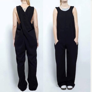 Black Sleeveless Georgette Jumpsuit, Womens Jumpsuit, Black Jumpsuit, Summer Overall, Harem Jumpsuit, Wide Leg Jumpsuit, Maxi Jumpsuit
