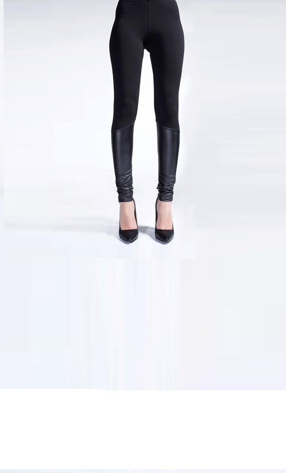 Leggings with leather detail discount