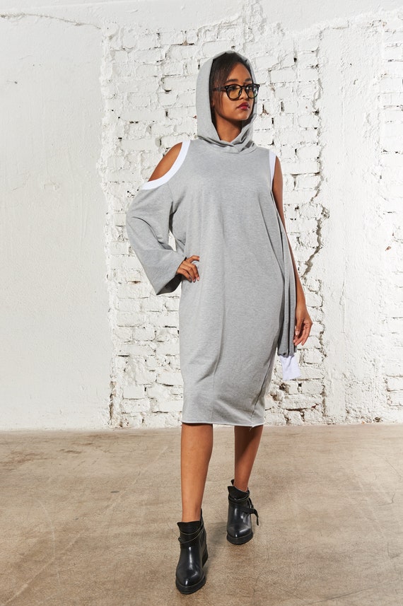 Fleece Loose Grey Dress Hooded Casual Dress Casual Gray Tunic Hoodie Sweater Oversized Dress Tunic Dress Maxi Gray Dress Sport Dress Etsy