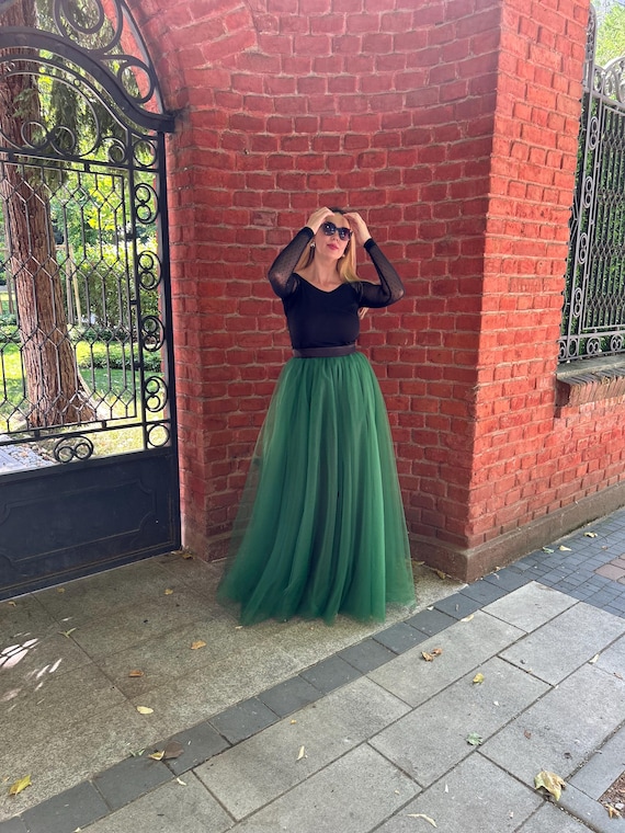 Falda Tul Larga Mujer Disfraz Falda De Tul Verde Esmeralda, Falda