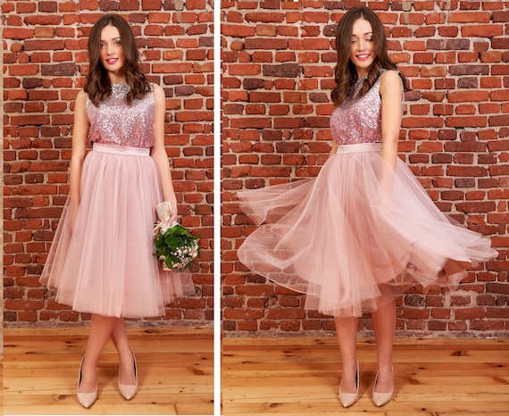 Jupe de demoiselle d honneur en tulle rose poudre jupe de mariage midi jupe tutu jupe de mariee jupe elegante jupe de fiancailles jupe de fete quotidienne Etsy France