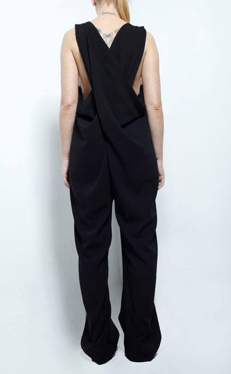 Baggy Jumpsuit Wrap Romper Womens Black Overall Wrap Jumpsuit Wide Leg Romper Vintage Jumpsuit Maternity Jumpsuit Sleeveless Romper