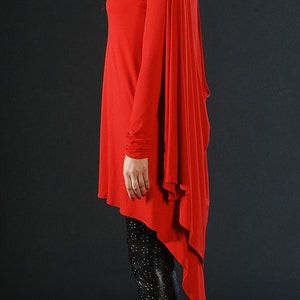 Red Open Back Extravagant Tunic, Sweater Evening Top, Women Cape Tunic Dress, Cape Gown, Fashion Tunic Dress, Valentine's Outfit, Gift image 4