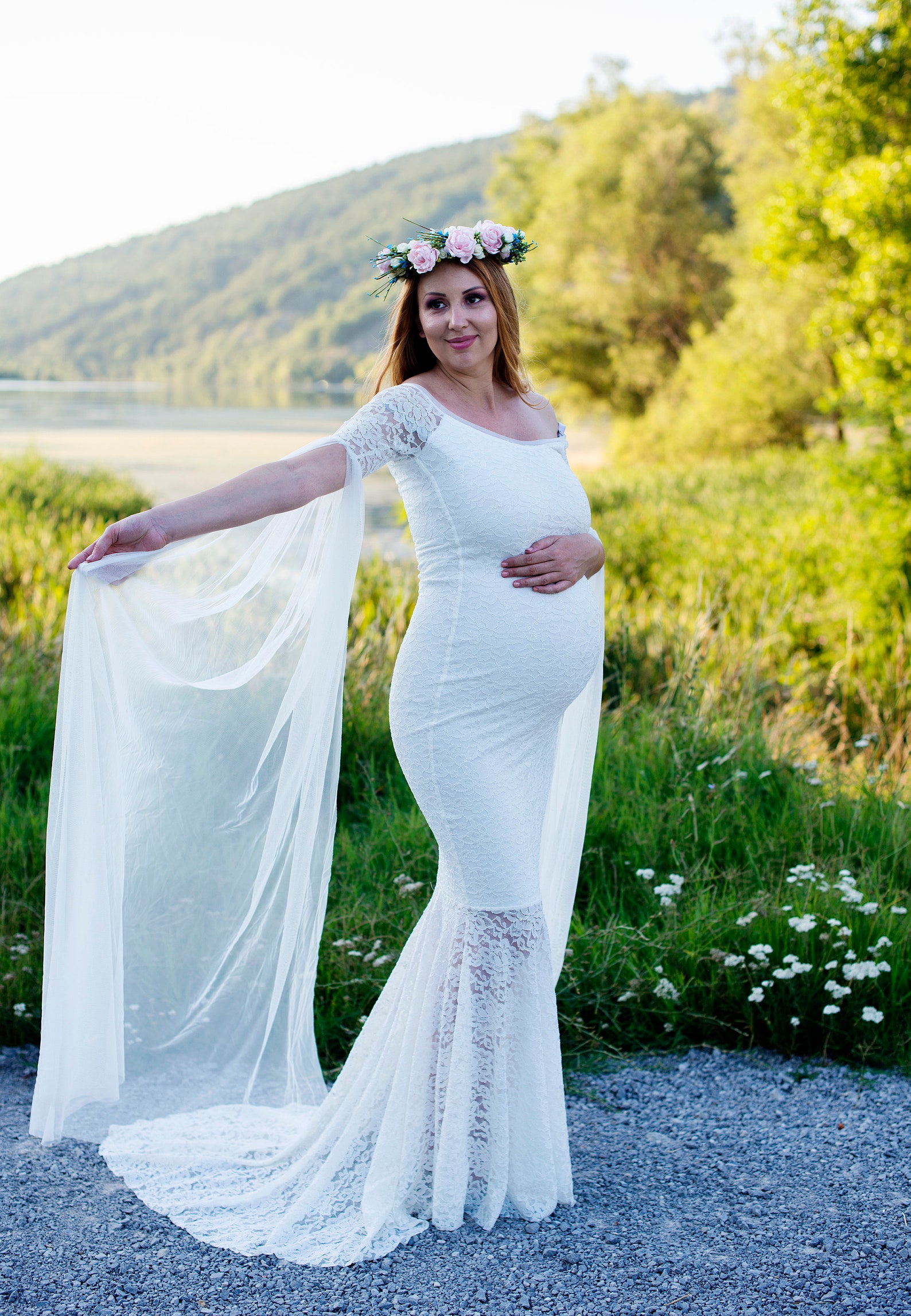 Ivory Lace Maternity Wedding Gown Lace Maternity Dress Etsy