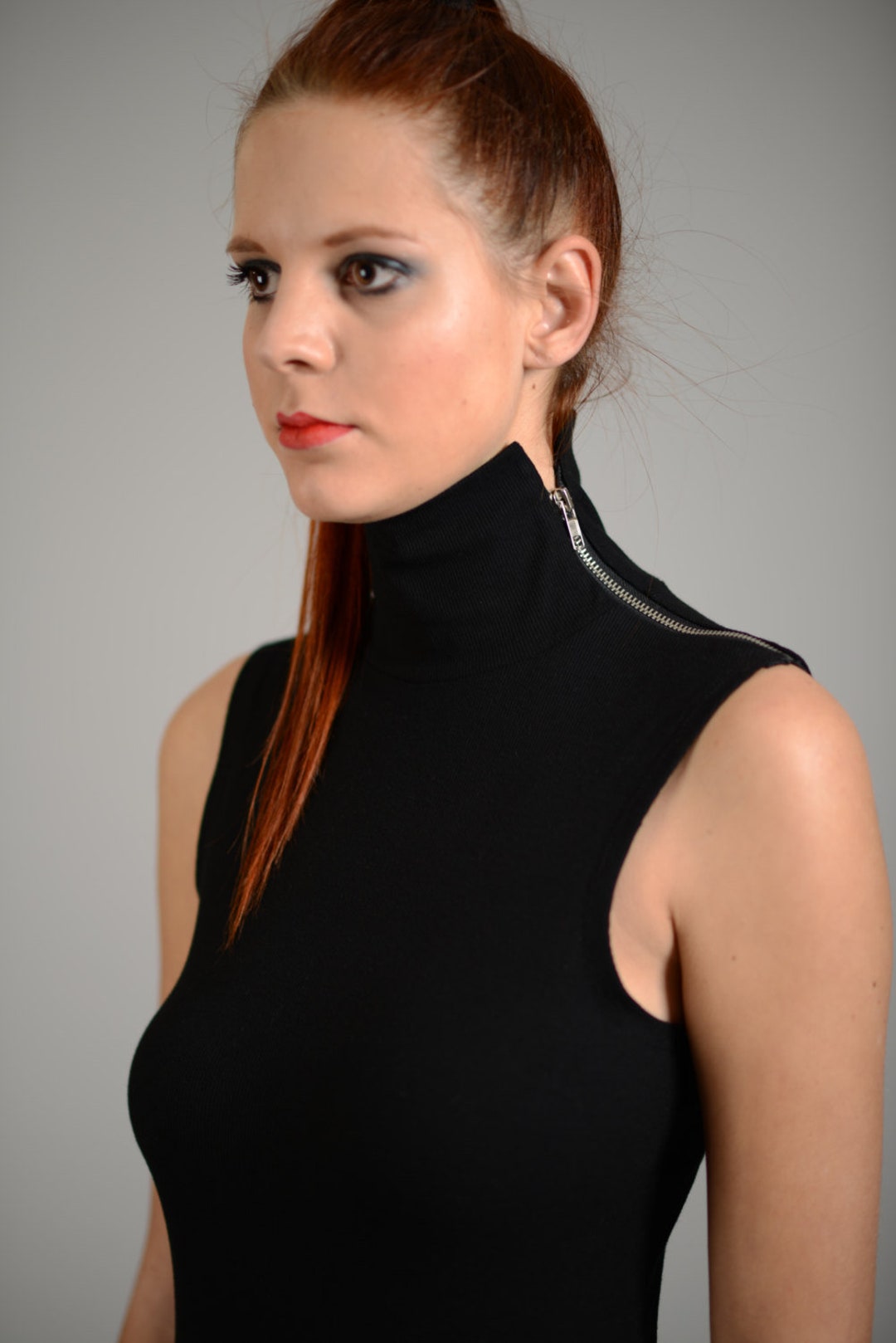 turtleneck sleeveless bodycon dress Sleeveless Turtleneck Dress
