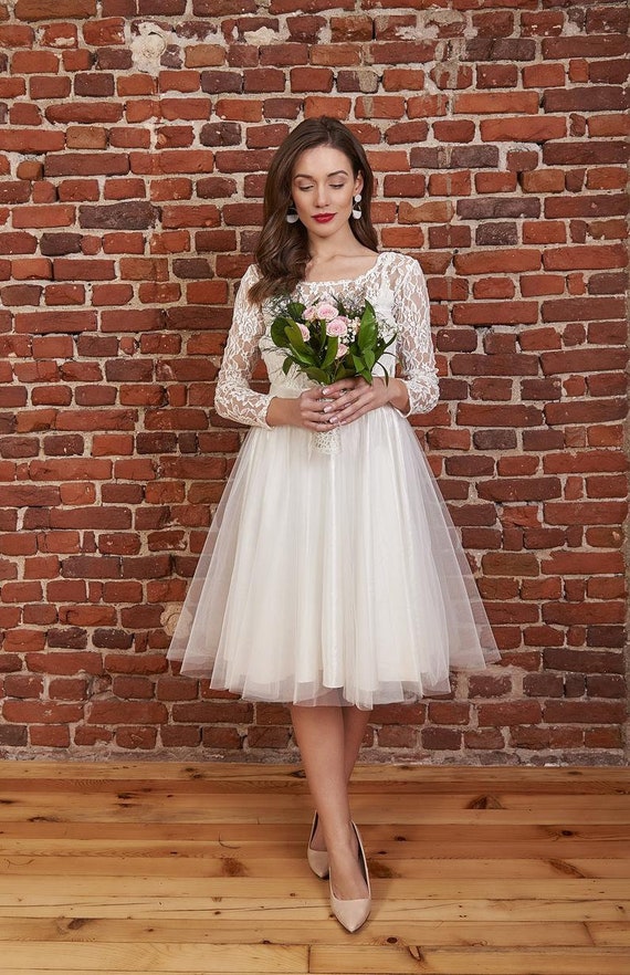 Two Piece Lace Top Tulle Wedding Dress, Tea Length Bridal Gown - Etsy