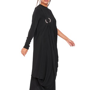 Robe ample en jersey, Robe trapèze noire, Robe d'été légère, Robe grande taille, Robe évasée décontractée minimaliste, Robe unique image 7