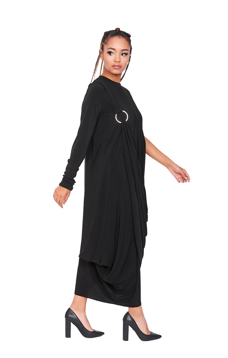 Robe ample en jersey, Robe trapèze noire, Robe d'été légère, Robe grande taille, Robe évasée décontractée minimaliste, Robe unique image 7