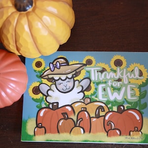 Danksagungs-Grußkarte Danksagungs-Karte Tier-Karte Schaf-Herbst-Grußkarte Thankful for You Karte mit Kürbissen-Herbst-Ernte-Dankes-Karte