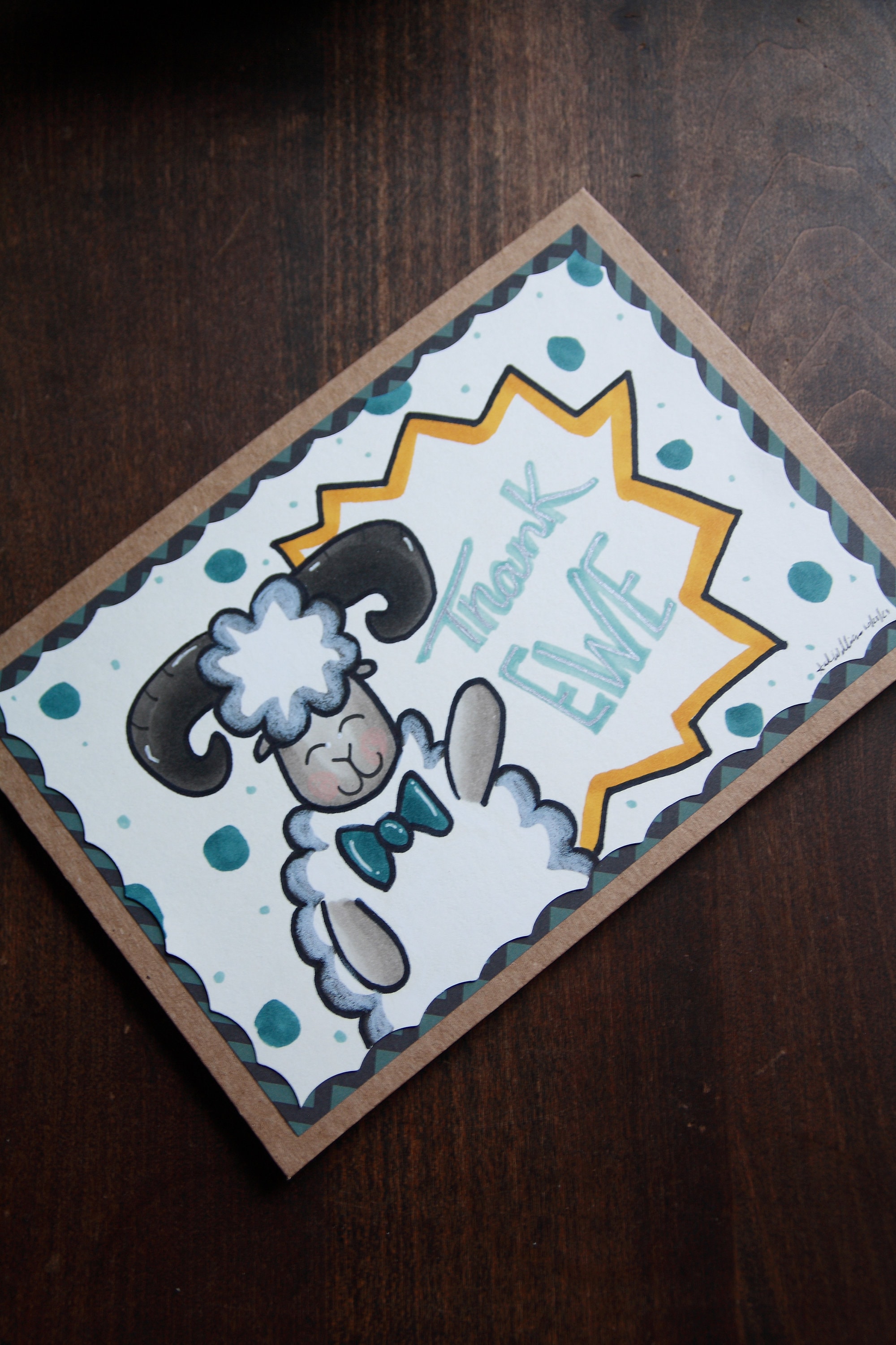 Thank You Card Sheep Thank You Card for Him Animal Thank You Gift Handmade Thank You Ram Card ...