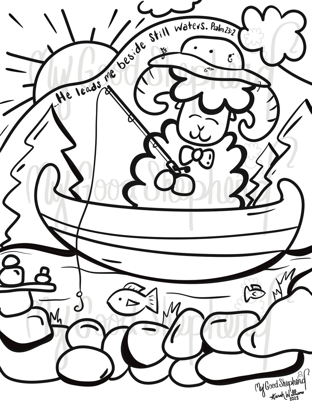 Coloring Digital Download Psalm 23 Children's Activity Sheet Instant