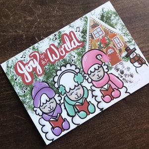 Tarjeta de Navidad Feliz Navidad Oveja Tarjeta Animal Navidad Alegría para el mundo Regalo de Navidad Tarjeta navideña Canto de villancicos Tarjeta de Navidad