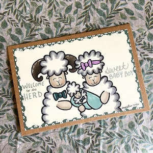 Cadeau de bébé Animal Nouveau bébé garçon Carte de vœux Cadeau de fête de naissance pour bébé garçon Carte de mouton faite à la main Spécial bébé Bienvenue dans le cadeau de famille