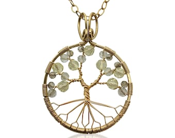 Gold Topaz Tree of Life Pendant Necklace for Women 23rd Anniversary November Birthstone Scorpio Sagittarius