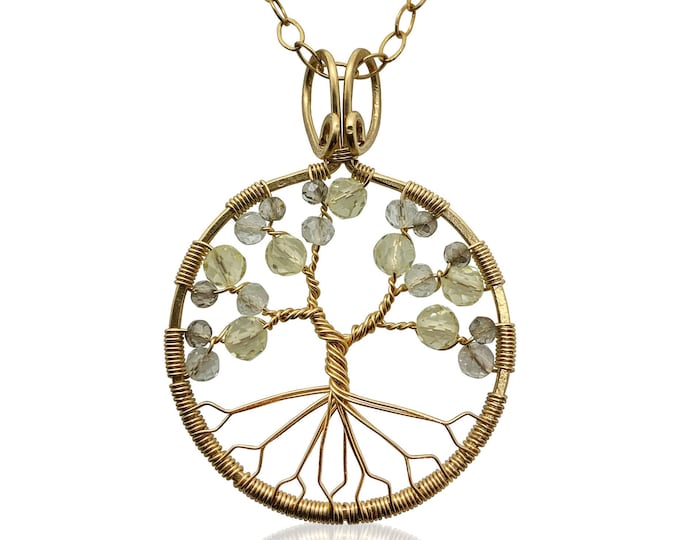 Gold Topaz Tree of Life Pendant Necklace for Women 23rd Anniversary November Birthstone Scorpio Sagittarius