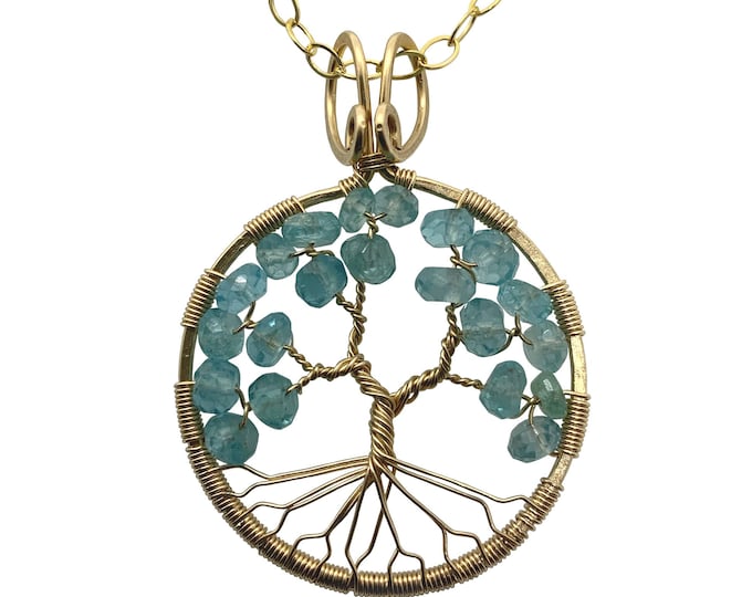 Gold Blue Apatite Charm Necklace for Women 18" Chain Pisces Aries 18th & 19th Anniversary Gift