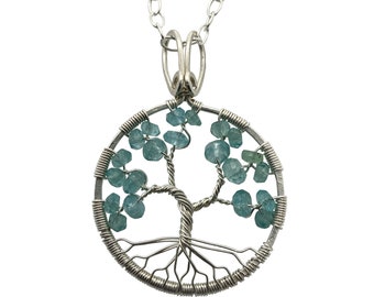 Silver Blue Apatite Charm Necklace for Women 18" Chain Pisces Aries 18th & 19th Anniversary Gift March Birthday