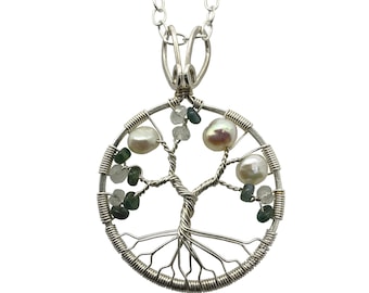 Real Alexandrite Silver Tree-of-Life Pendant with Freshwater Pearls and Moonstone 3rd Anniversary Jewelry Silver Jewelry for Women 30th Gift