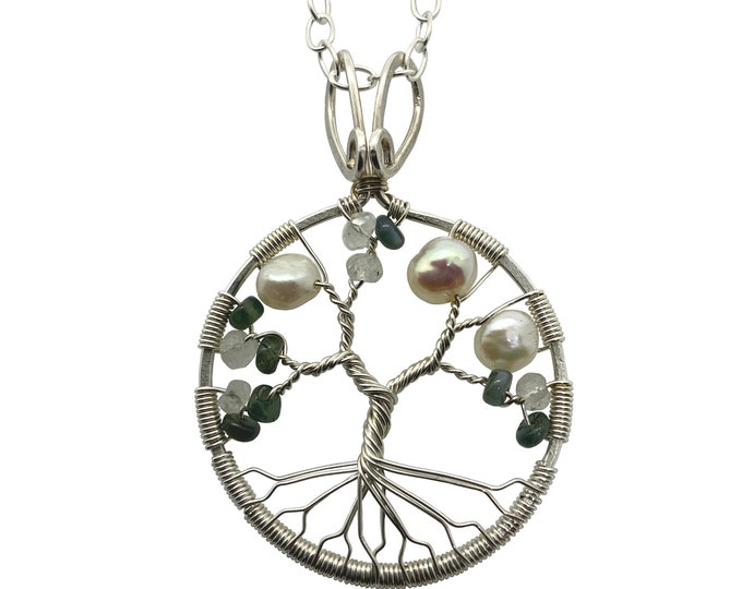 Real Alexandrite Silver Tree-of-Life Pendant with Freshwater Pearls and Moonstone 3rd Anniversary Jewelry Silver Jewelry for Women 30th Gift