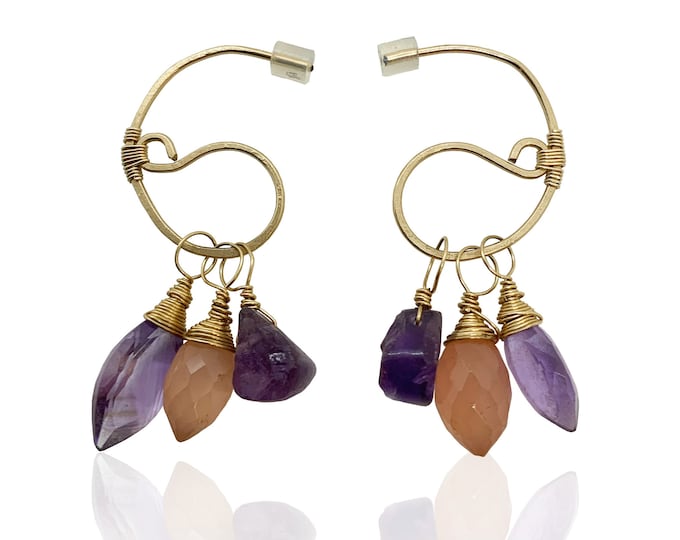Small Gold Gemstone Paisley Hoop Earrings for Women