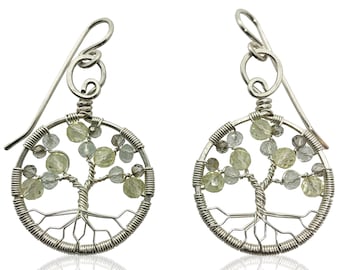 Silver Topaz Tree of Life Earrings for Women, 23rd Anniversary, November Birthstone Gift Scorpio Sagittarius