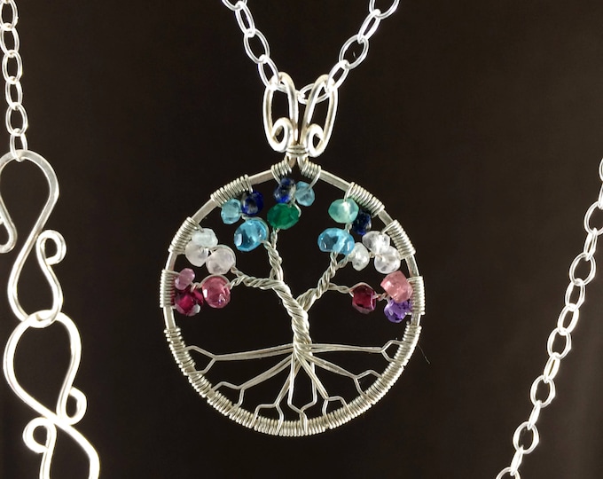 Silver Tree-Of-Life Boho Tree of Life Custom Gemstone Necklace Custom Tree of Life Gemstone Pendant Gift for Her Gift for Wife Gift for Mom
