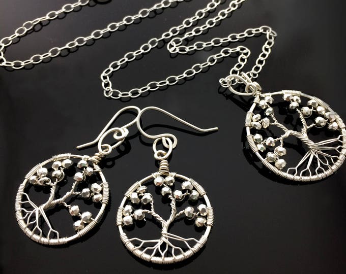 Hematite Jewelry Set For Women|Tree of Life|Hematite|11th anniversary||Personalized Gift For Her|Aries|Aquarius|Birthstone|Root Chakra|Roots