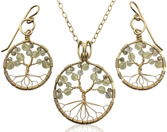 Gold Topaz Tree of Life Jewelry Set for Women 23rd Anniversary November Birthstone Gift Scorpio Sagittarius