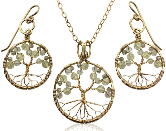 Gold Topaz Tree of Life Jewelry Set for Women 23rd Anniversary November Birthstone Gift Scorpio Sagittarius