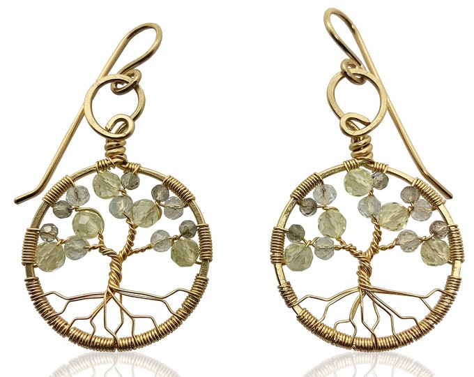 Gold Topaz Tree of Life Earrings for Women, 23rd Anniversary, November Birthstone Gift Scorpio Sagittarius