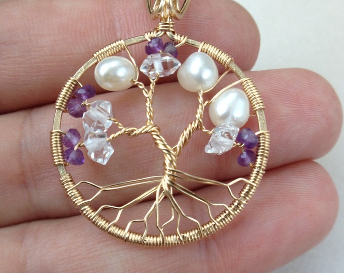 Mothers Day Gold Tree-Of-Life Necklace Tree of Life Pendant Necklace April Birthstone February Birthstone June Birthstone Tree Gift For Mom