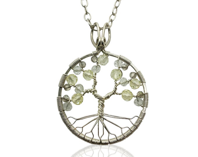 Silver Topaz Tree of Life Pendant Necklace for Women 23rd Anniversary November Birthstone Scorpio Sagittarius