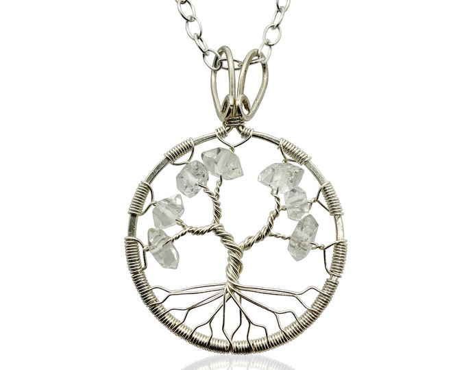 Herkimer Diamond Tree-Of-Life Necklace Sterling Silver April Birthstone