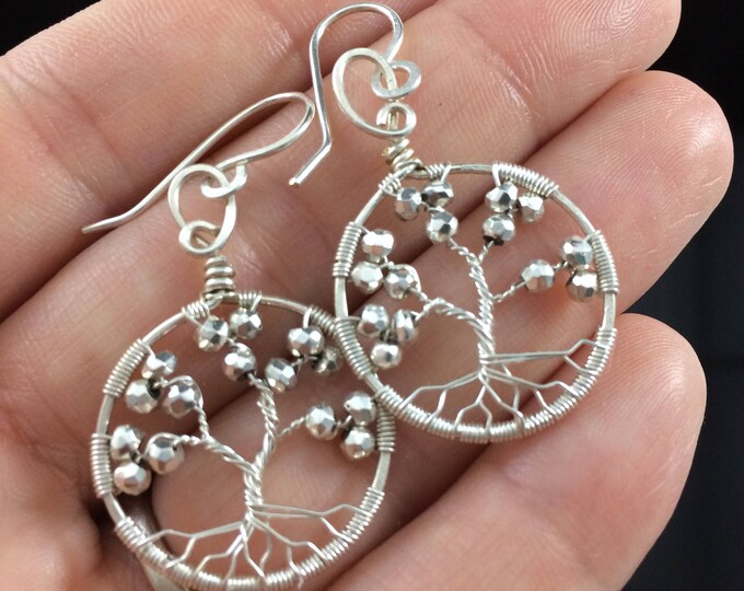 Hematite Earrings For Women|Tree of Life|Hematite|11th anniversary||Personalized Gift For Her|Aries|Aquarius|Birthstone|Root Chakra|Roots