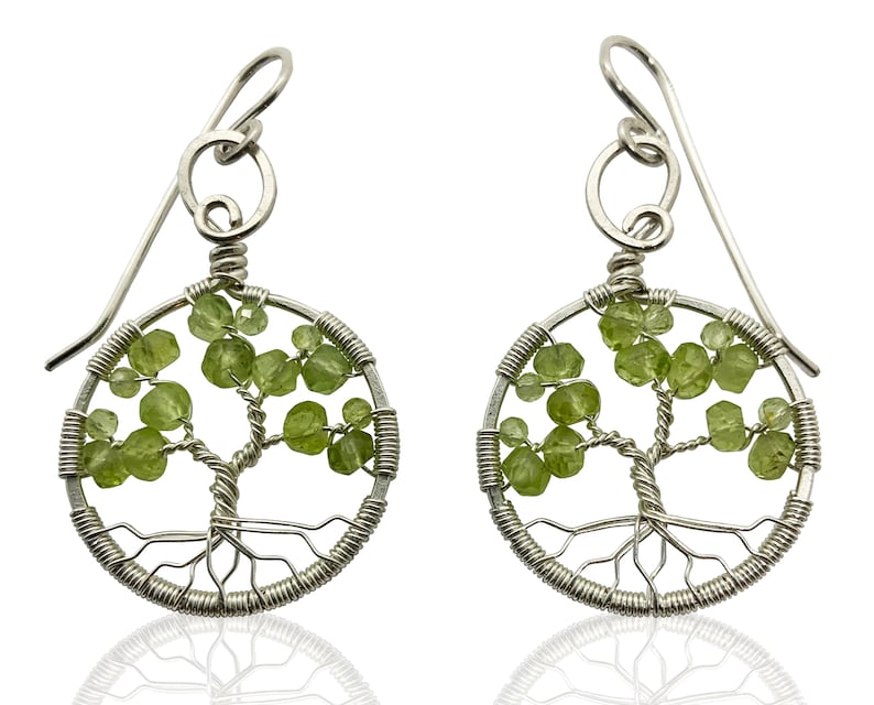 August Birthstone Gift Silver Peridot Tree of Life Earrings for Women 1st Anniversary