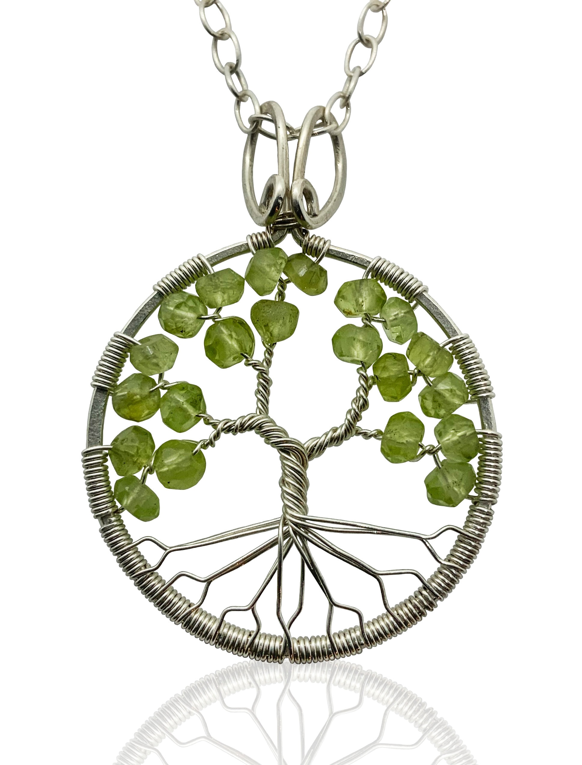 Silver and Peridot Bracelet Tree of life real green peridot teardrop charm Family Tree gift Inspirational gift