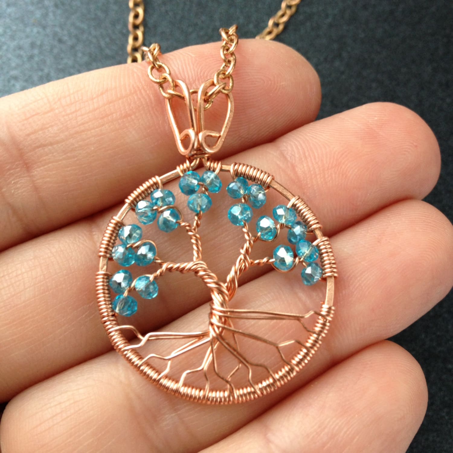Aquamarine Tree-Of-Life necklace Copper Wire Wrapped Pendant Aquamarine  Jewelry March Birthstone Pisces Peace Amulet Chakra Peace Jewelry
