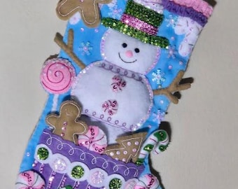 Handgestikte kerstsok Sneeuwpop Snoep Bucilla