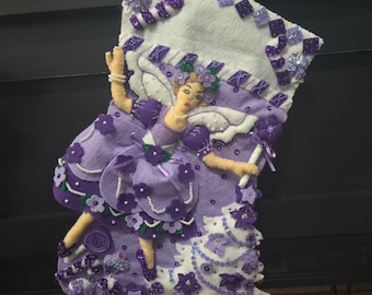 Handgemaakte Sugar Plum Fairy-kerstsok, paarse lavendel vilt bucilla, 18"