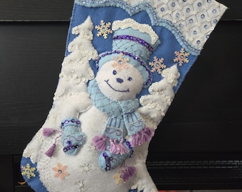 Handgestikte kerstsok Snowflake Snowman - Bucilla