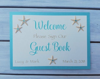Trouwborden | Zeester gastenboekbord | Zeester trouwborden | Teken ons gastenboek Starfish Wedding Sign | Bord met thema strand | Receptie
