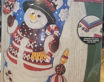 MADE to Order  Bucilla Peppermint Snowman  89610E Christmas Stocking,  Santa Snowman Felt Bucilla Stocking 18" Personalized