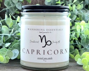 Vela de cera de coco con aroma a Capricornio / Aroma a abeto, pachulí, eucalipto y menta / Sin parafina / Ecológica / Vertida a mano