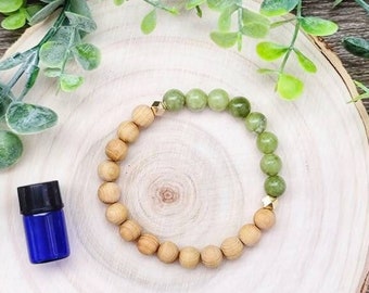 GREEN JADE SANDALWOOD Diffuser Bracelet | Essential Oil Diffuser Bracelet | Yoga Bracelet | Aromatherapy Bracelet | Mala Bracelet